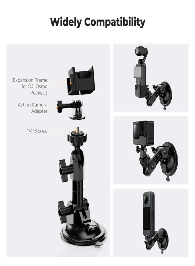 كيه آند إف كونسبت حامل شفط من K&F Concept لكاميرا DJI Osmo Pocket 3، حامل تثبيت على زجاج السيارة الأمامي أو لوحة القيادة لكاميرات GoPro Hero 13/12/11/10/9 باللون الأسود، وكاميرات DJI Osmo Action 3/4/5 Pro، وملحقات كاميرا Insta360 X5/X4 - Image 4