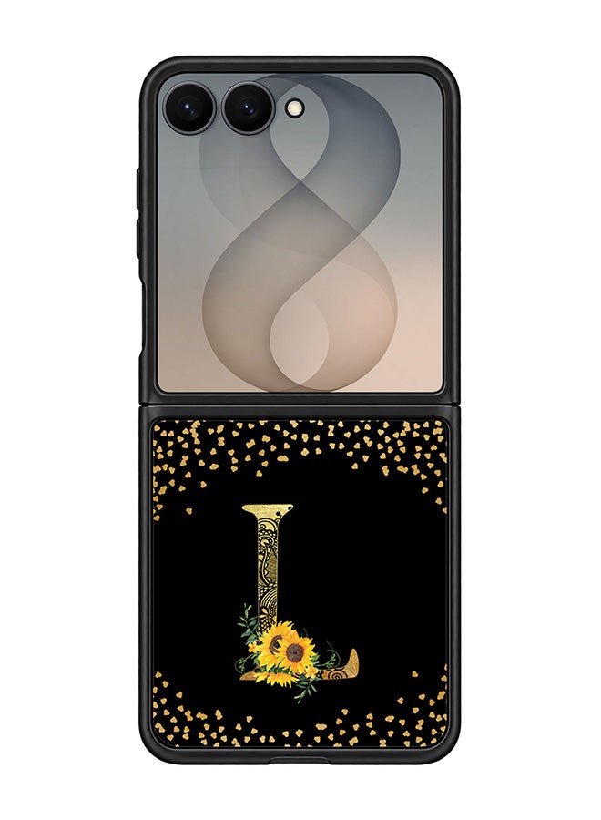 Stylizedd Rugged Case for Samsung Galaxy Z Flip8- Slim Fit Hybrid Rubber Cover Sunflower Monogram - L (Black)