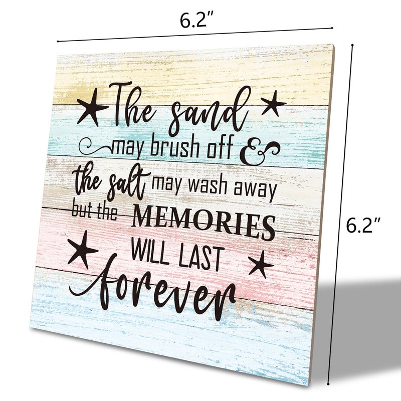 SUSZDOU علامة خشب الشاطئ ، قد تغسل الرمال من الملح ، لكن الذكريات ستستمر إلى الأبد Wood Plaque Table Art Sign Ocean Decorations for Home Beach House Decor - Image 2