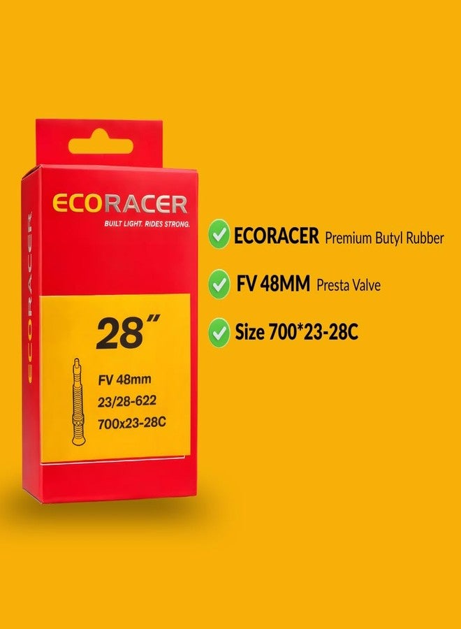 FCCRACING Ralson ECORACER Bicycle Tube 700x23-28C | Presta Valve 48mm | Premium Butyl Rubber Inner Tube for Bicycle (Pack of 1) - Image 2