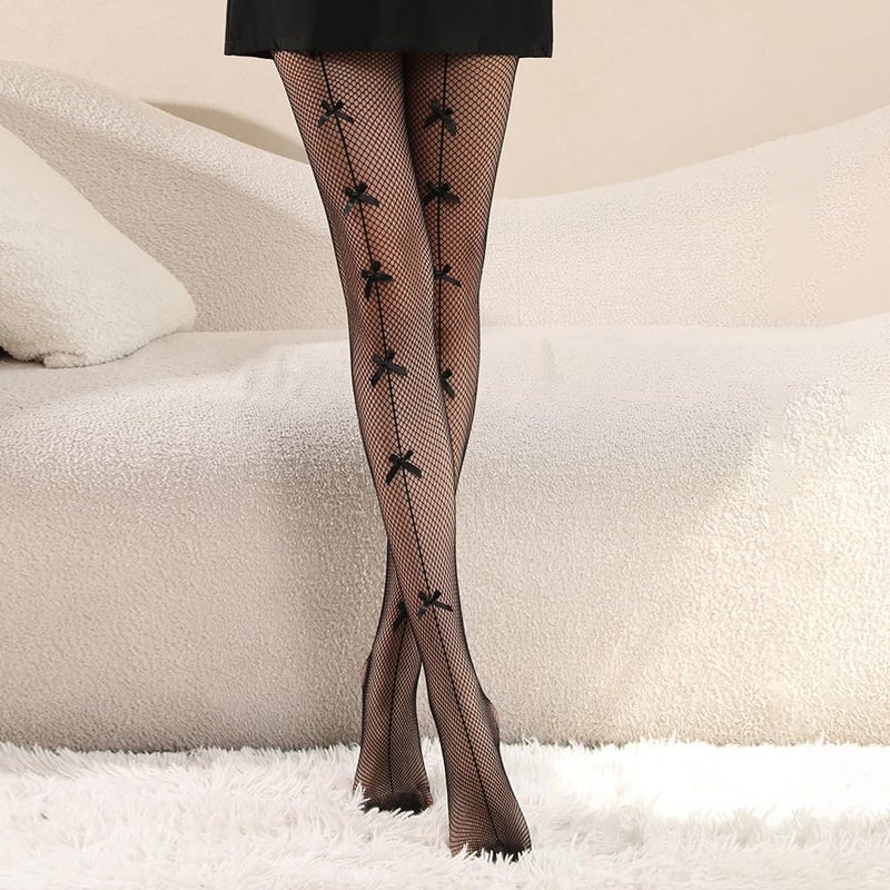 Dorilin Fishnet Stockings with Bow for Women Girls Thigh High Stocking Pantyhose (US, Alpha, One Size, Regular, Regular, Black) - Image 2