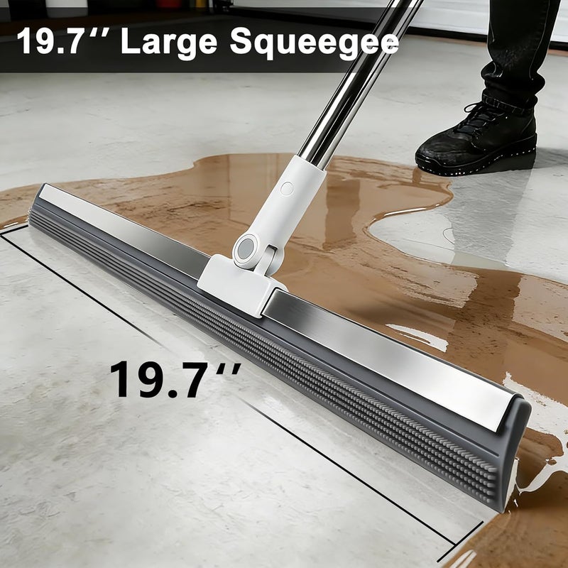 PUREXA 19.7'' Large Floor Squeegee with 51''-58'' Stainless Steel Telescoping Handle, Professional Silicone Squeegee Broom for Removing Water on Concrete Floor, Tile Floor, Epoxy, Garage, Driveway - Image 2
