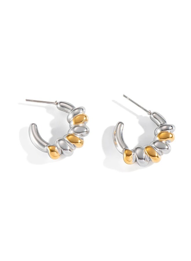 The Black Pearl Accessories Two Tone Golden Silver Stainless Steel Earring - Image 1