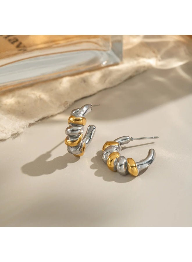 The Black Pearl Accessories Two Tone Golden Silver Stainless Steel Earring - Image 4