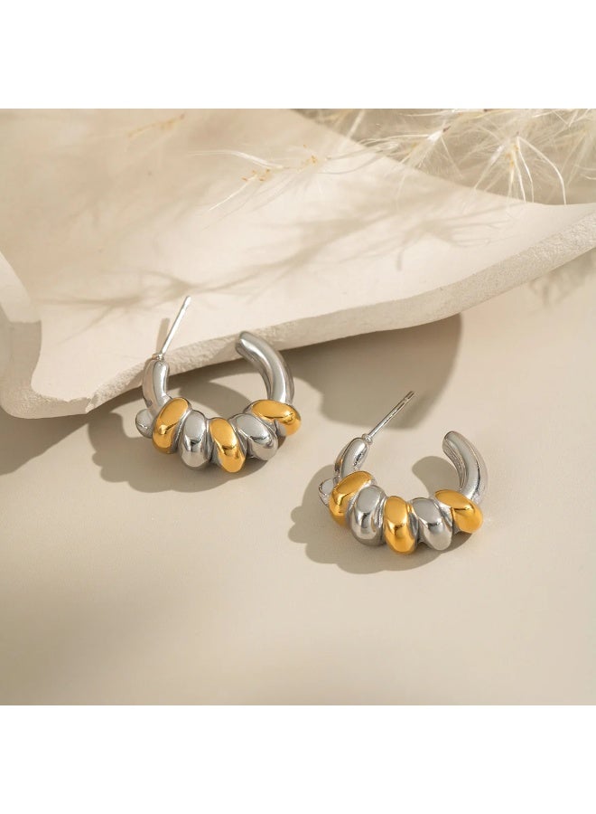 The Black Pearl Accessories Two Tone Golden Silver Stainless Steel Earring - Image 2
