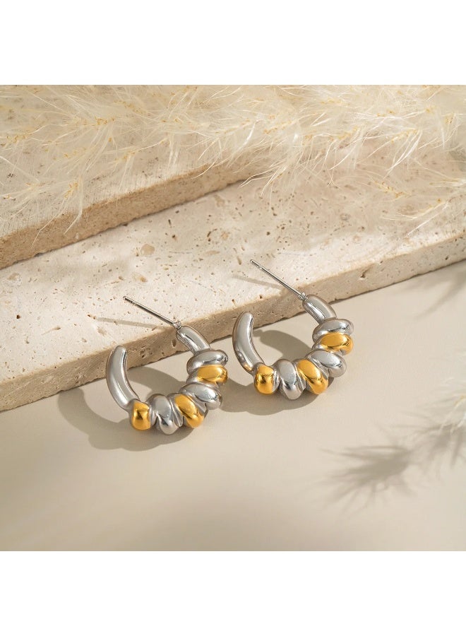 The Black Pearl Accessories Two Tone Golden Silver Stainless Steel Earring - Image 3