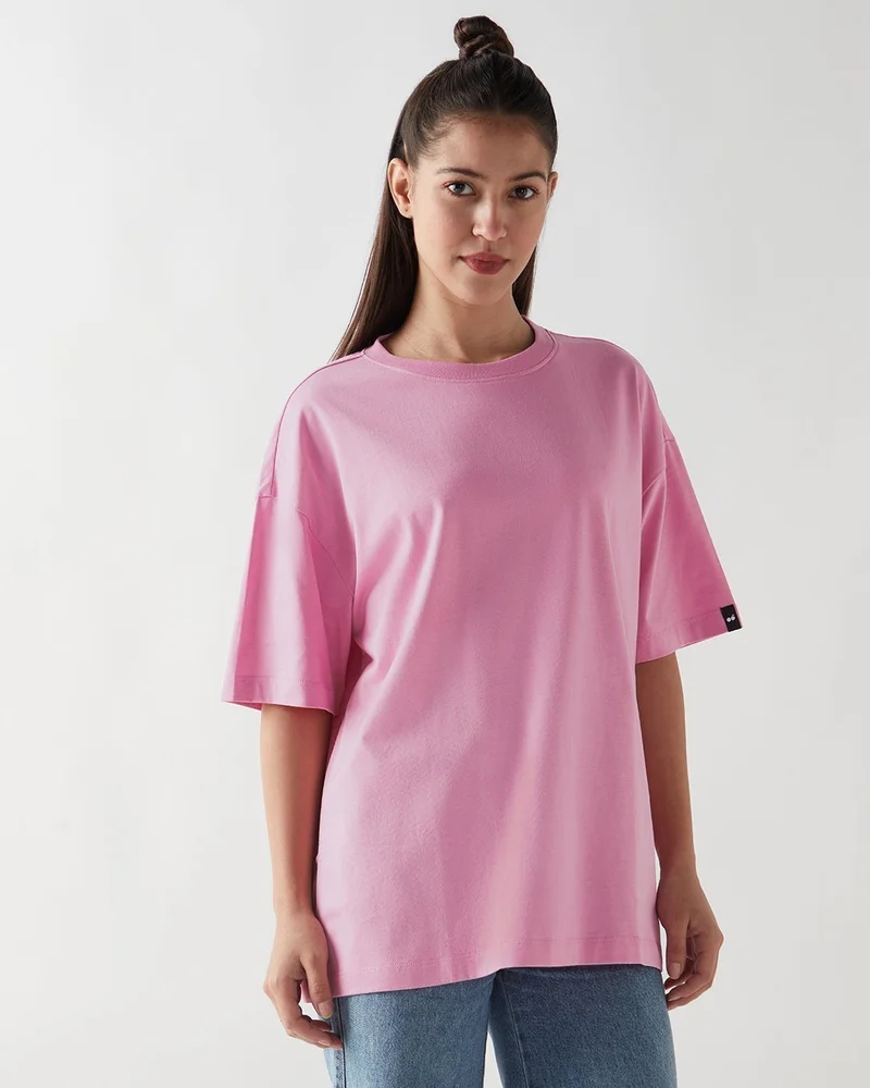 بيواكوف تيشيرت نسائي وردي كبير الحجم