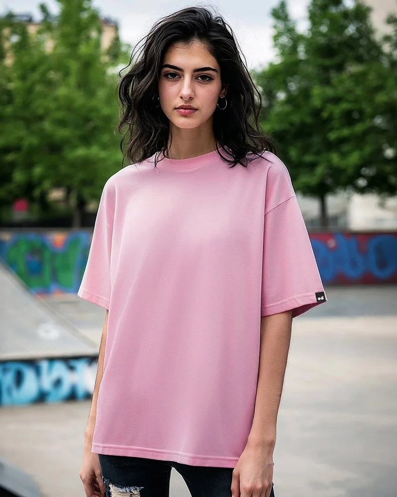 بيواكوف تيشيرت نسائي وردي كبير الحجم