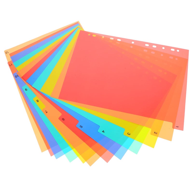 A4 Loose Leaf Binder Dividers with 12 Plastic Tabs for Office Filing School Organization - Image 2
