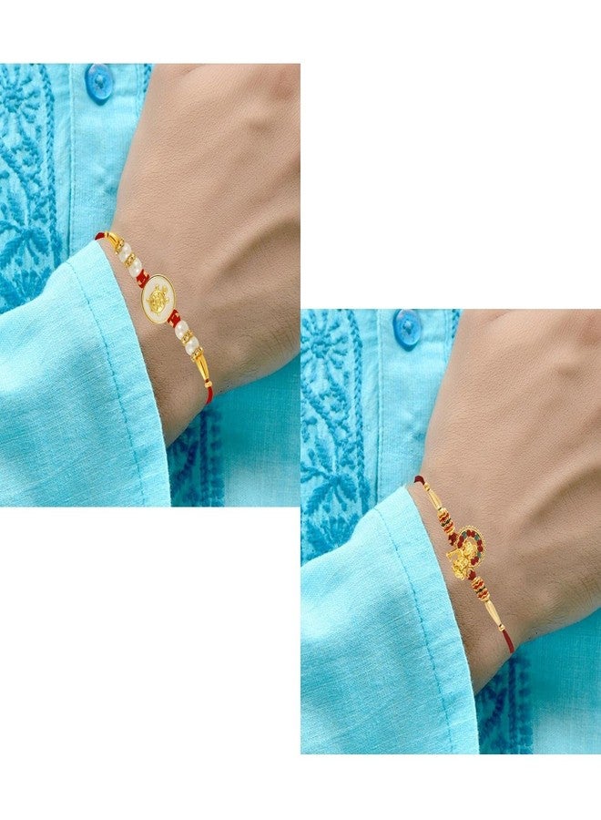 Okos Gold Plated Alloy Combo Pack Of 6 Auspicious Religious Rakhi Bracelet Set Studded With Multicolor Crystal Stones For Men- Rakhi For Brother, Bhaiya, Bhai CO1000413C - Image 3
