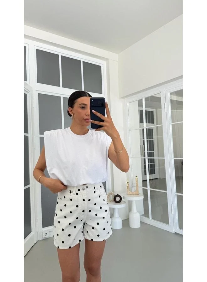 White Polka Dot Shorts GAUS-01752.