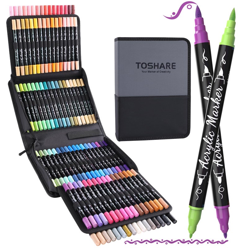 TOSHARE Acrylic Paint Pens Markers  100 Colors Dual Tip Acrylic Paint Pens With Brush Tip And Fine Tip  Waterproof Markers For Rock Painting  Wood  Canvas  Stone  Glass  Ceramic Diy Crafts Making Art Supplies - Image 1