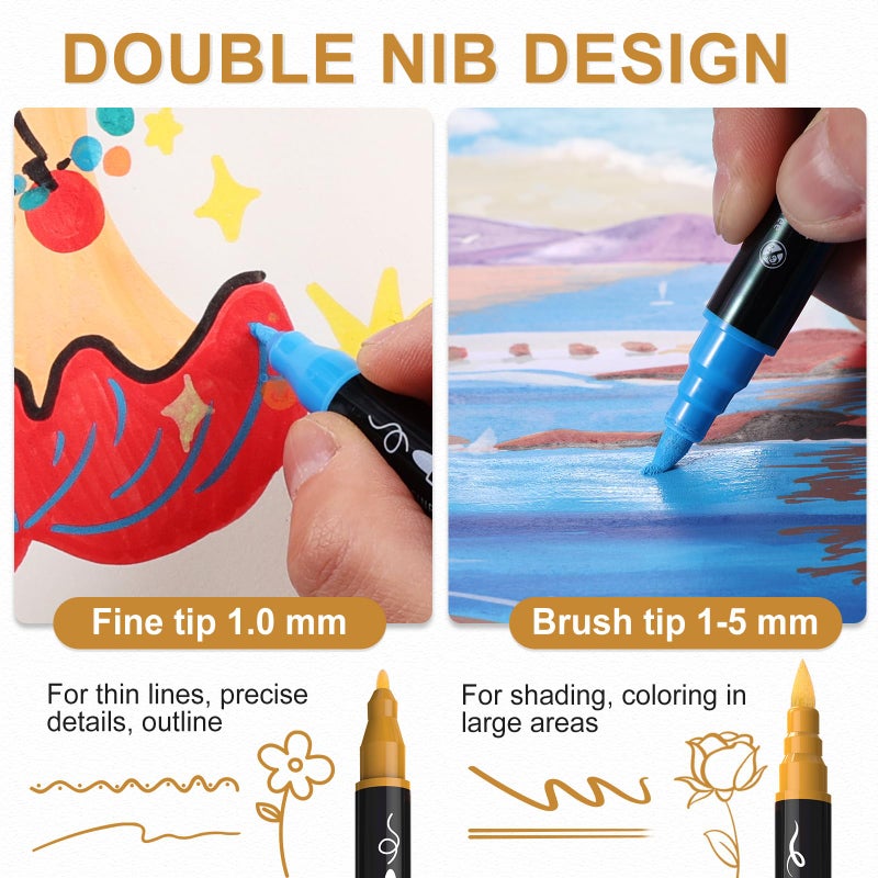 TOSHARE Acrylic Paint Pens Markers  100 Colors Dual Tip Acrylic Paint Pens With Brush Tip And Fine Tip  Waterproof Markers For Rock Painting  Wood  Canvas  Stone  Glass  Ceramic Diy Crafts Making Art Supplies - Image 3