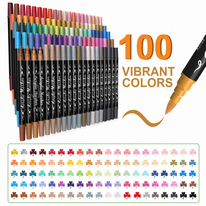 TOSHARE Acrylic Paint Pens Markers  100 Colors Dual Tip Acrylic Paint Pens With Brush Tip And Fine Tip  Waterproof Markers For Rock Painting  Wood  Canvas  Stone  Glass  Ceramic Diy Crafts Making Art Supplies - Image 2