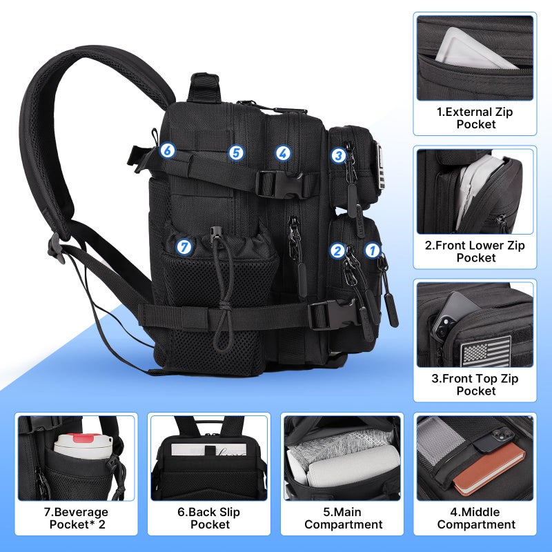 Boomistry 15L Mini Tactical Backpack Small Tactical Backpack for Men and Women, Military Backpack for Gym, Hiking, Daily (Black-15L) - Image 3