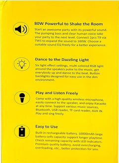 W-KING Bluetooth Speaker Loud 80W, Super Rich Bass, Huge 105dB Sound Powerful Portable Outdoor Speakers Bluetooth Wireless, IPX5 Haut Parleur Speaker Party Lights, EQ, 24H, USB Playback, TF Card, AUX, Black  - Image 3