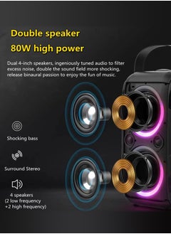 W-KING Bluetooth Speaker Loud 80W, Super Rich Bass, Huge 105dB Sound Powerful Portable Outdoor Speakers Bluetooth Wireless, IPX5 Haut Parleur Speaker Party Lights, EQ, 24H, USB Playback, TF Card, AUX, Black  - Image 5
