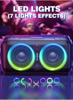W-KING Bluetooth Speaker Loud 80W, Super Rich Bass, Huge 105dB Sound Powerful Portable Outdoor Speakers Bluetooth Wireless, IPX5 Haut Parleur Speaker Party Lights, EQ, 24H, USB Playback, TF Card, AUX, Black  - Image 4