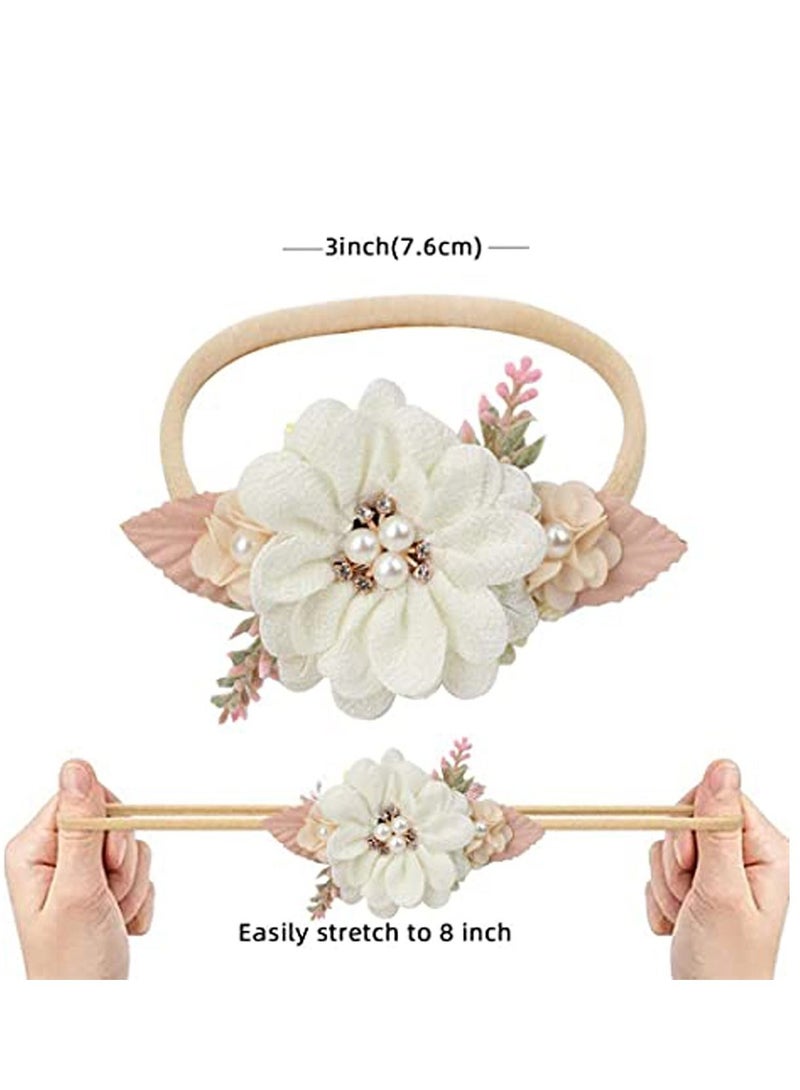 KASTWAVE Flower Nylon Headband, Baby Girl Floral Headbands Set, Elastic Hair Band Handmade Bow for Newborn Infant Toddler Baby Girl 3 Pack - Image 2