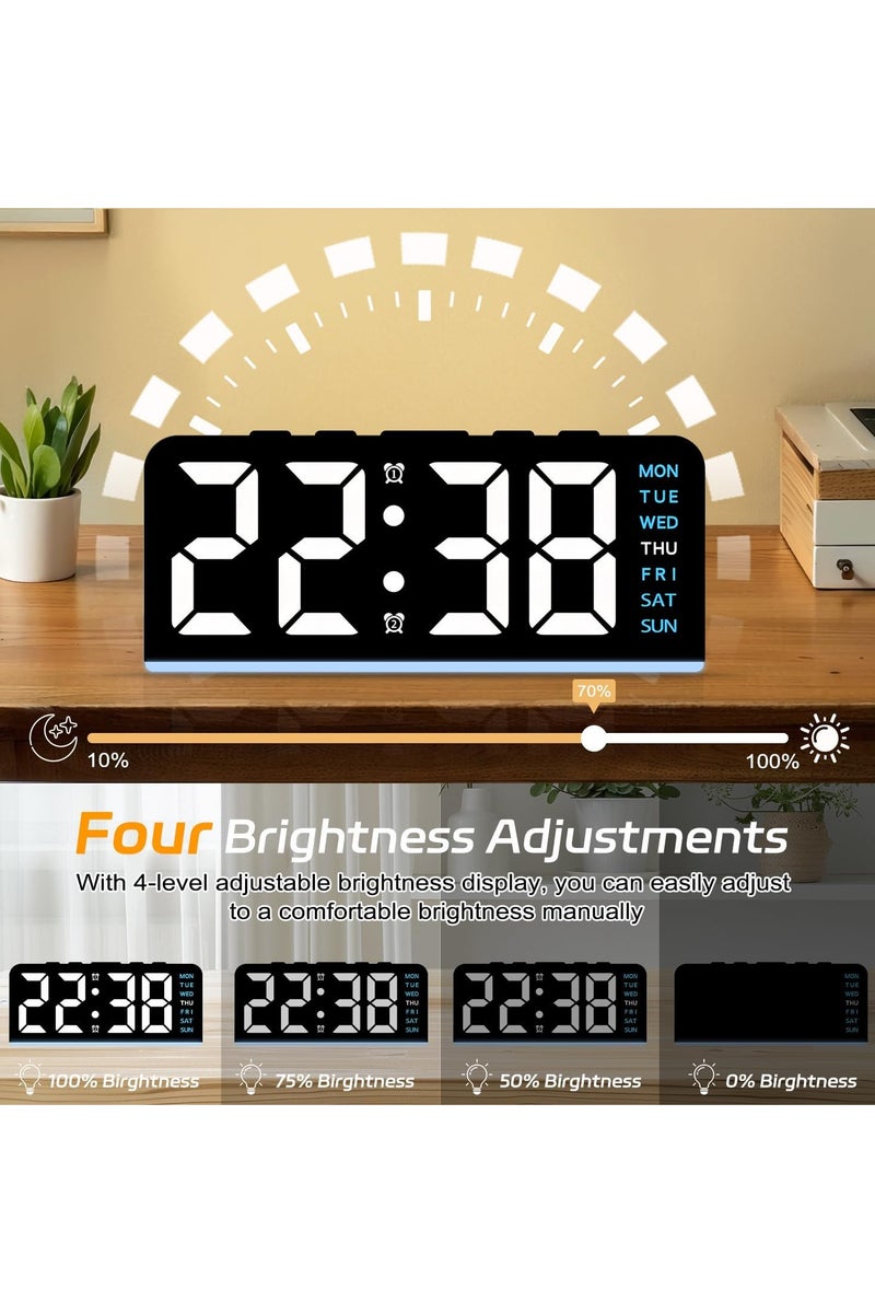  طائرة ورقية ساعة منبه رقمية 6.8 بوصة من، ساعة رقمية ليد مع اضاءة محيطة، مع اليوم/التاريخ/درجة الحرارة/12/24 ساعة/منبه مزدوج/غفوة، ساعة طاولة مكتب بجانب السرير، للمكتب وغرفة النوم والاطفال وكبار السن - Image 4