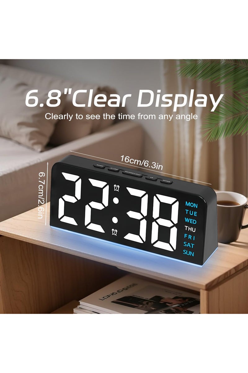  طائرة ورقية ساعة منبه رقمية 6.8 بوصة من، ساعة رقمية ليد مع اضاءة محيطة، مع اليوم/التاريخ/درجة الحرارة/12/24 ساعة/منبه مزدوج/غفوة، ساعة طاولة مكتب بجانب السرير، للمكتب وغرفة النوم والاطفال وكبار السن - Image 2