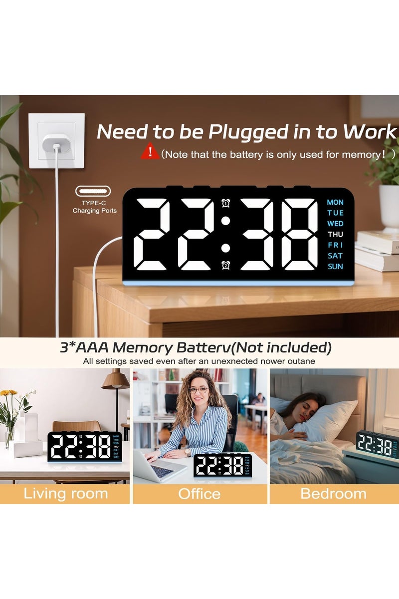  طائرة ورقية ساعة منبه رقمية 6.8 بوصة من، ساعة رقمية ليد مع اضاءة محيطة، مع اليوم/التاريخ/درجة الحرارة/12/24 ساعة/منبه مزدوج/غفوة، ساعة طاولة مكتب بجانب السرير، للمكتب وغرفة النوم والاطفال وكبار السن - Image 5