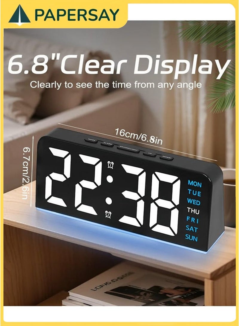  طائرة ورقية ساعة منبه رقمية، ساعة رقمية ليد مع اضاءة محيطة، مع اليوم/التاريخ/درجة الحرارة/12/24 ساعة/منبه مزدوج/غفوة، ساعة طاولة مكتب بجانب السرير، للمكتب وغرفة النوم والاطفال وكبار السن - Image 2