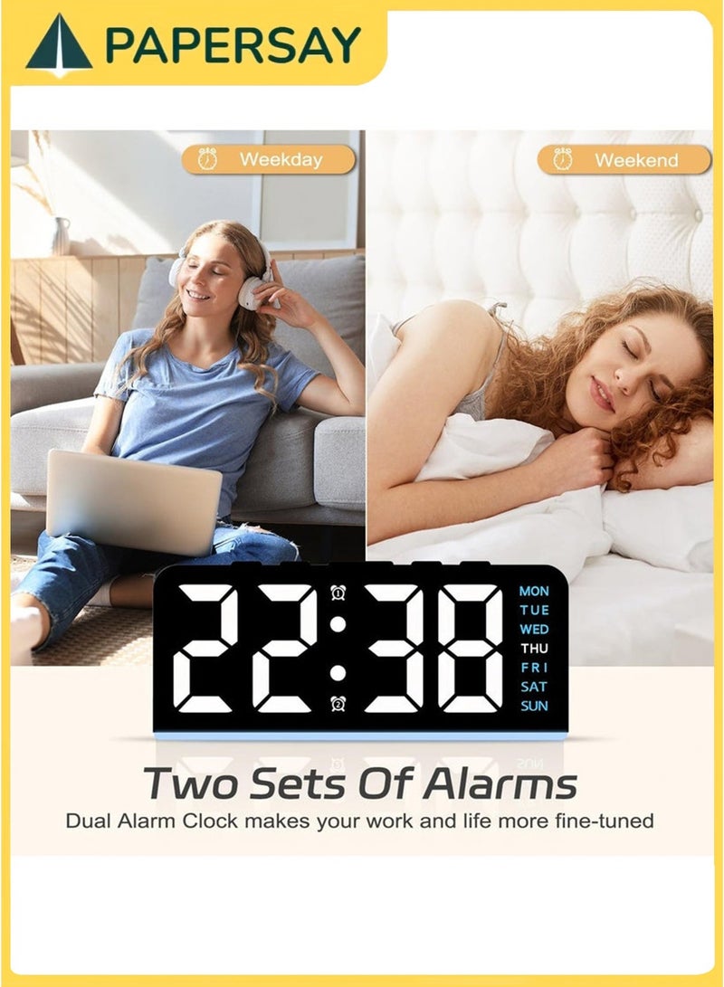  طائرة ورقية ساعة منبه رقمية، ساعة رقمية ليد مع اضاءة محيطة، مع اليوم/التاريخ/درجة الحرارة/12/24 ساعة/منبه مزدوج/غفوة، ساعة طاولة مكتب بجانب السرير، للمكتب وغرفة النوم والاطفال وكبار السن - Image 5
