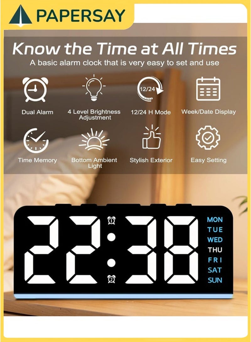  طائرة ورقية ساعة منبه رقمية، ساعة رقمية ليد مع اضاءة محيطة، مع اليوم/التاريخ/درجة الحرارة/12/24 ساعة/منبه مزدوج/غفوة، ساعة طاولة مكتب بجانب السرير، للمكتب وغرفة النوم والاطفال وكبار السن - Image 3