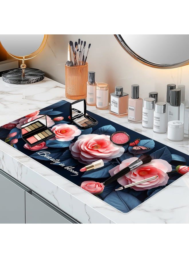Aphlos Dual-Sided Synthetic Leather Decorative Makeup Mat for Crafting, Furniture Protection, Scratch & Stain Resistant Surface Desk Pad, Waterproof Easy to Clean Vanity Protector (Pink Camellia) - Image 1