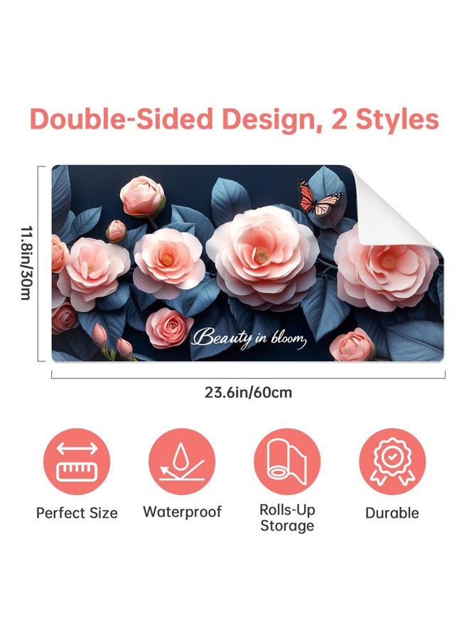 Aphlos Dual-Sided Synthetic Leather Decorative Makeup Mat for Crafting, Furniture Protection, Scratch & Stain Resistant Surface Desk Pad, Waterproof Easy to Clean Vanity Protector (Pink Camellia) - Image 4