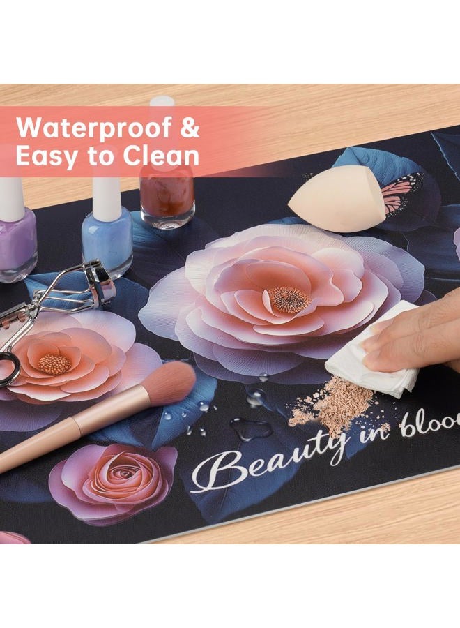 Aphlos Dual-Sided Synthetic Leather Decorative Makeup Mat for Crafting, Furniture Protection, Scratch & Stain Resistant Surface Desk Pad, Waterproof Easy to Clean Vanity Protector (Pink Camellia) - Image 3