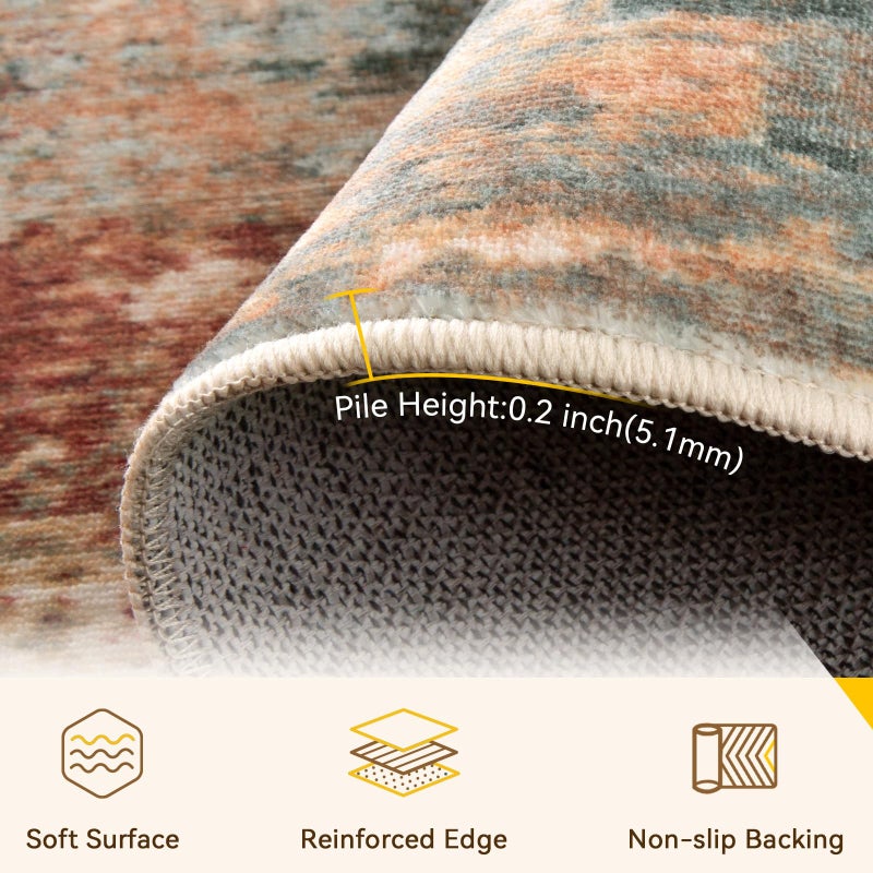 RELEANY Washable Area Rugs 4ft Non-Slip Modern Abstract Soft for Living Room Entryway Bedroom Nursery  Print Pattern  Brown Rust Red Multi - Image 4
