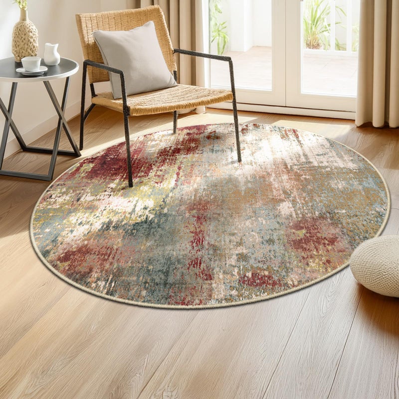 RELEANY Washable Area Rugs 4ft Non-Slip Modern Abstract Soft for Living Room Entryway Bedroom Nursery  Print Pattern  Brown Rust Red Multi - Image 2