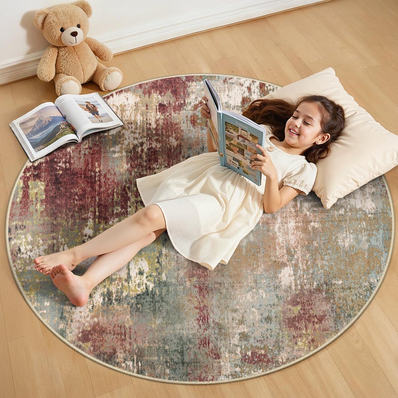 RELEANY Washable Area Rugs 4ft Non-Slip Modern Abstract Soft for Living Room Entryway Bedroom Nursery  Print Pattern  Brown Rust Red Multi - Image 1