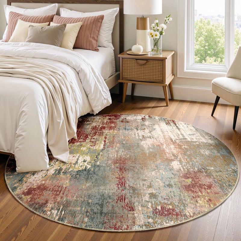 RELEANY Washable Area Rugs 4ft Non-Slip Modern Abstract Soft for Living Room Entryway Bedroom Nursery  Print Pattern  Brown Rust Red Multi - Image 3