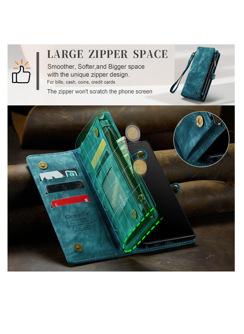 CaseMe Protective Phone Cover Case Wallet Case For Samsung Galaxy Note 20 Ultra, 2 in 1 Detachable Premium Leather Magnetic Zipper Pouch Wristlet Flip Phone Case (Blue)  - Image 5