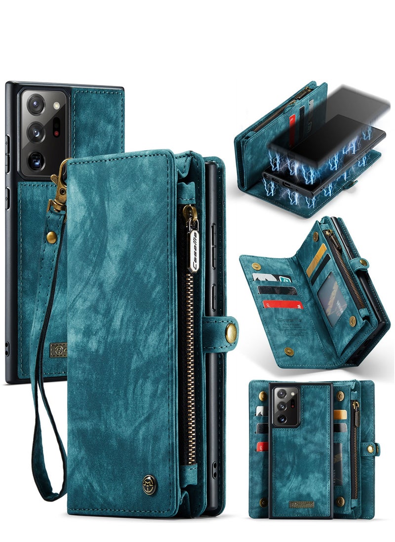 CaseMe Protective Phone Cover Case Wallet Case For Samsung Galaxy Note 20 Ultra, 2 in 1 Detachable Premium Leather Magnetic Zipper Pouch Wristlet Flip Phone Case (Blue)  - Image 2