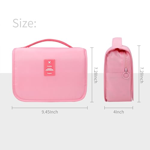 Lcsmaokin Large Capacity Toiletry Bag Travel Bag with Hanging Hook for Men and Women Waterproof Travel Cosmetic Bag Bathroom Storage Bag for Brushes Set, Full-Sized Shampoo,Accessories(Pink Stripe) - Image 5