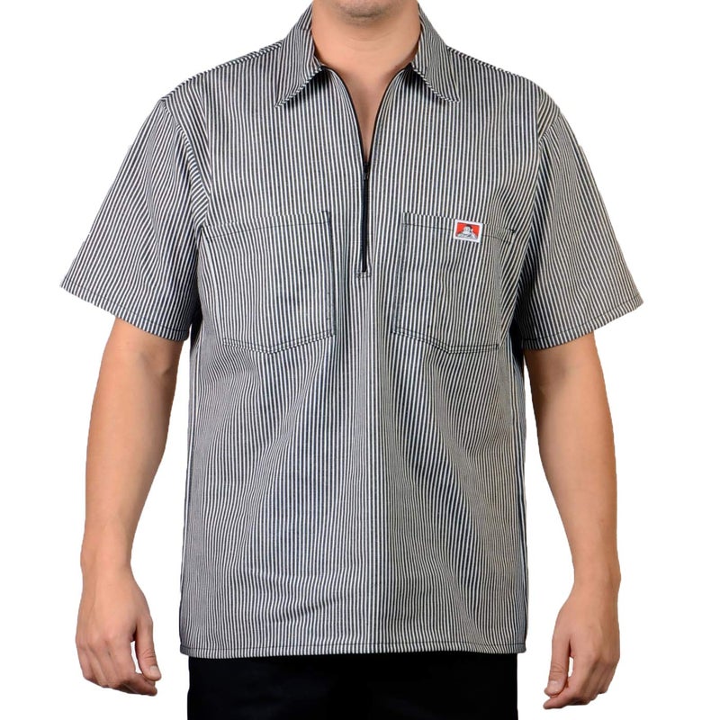 Ben Davis Short Sleeve 1/2 Zip Shirt 176 Black Stripe Large - Image 2