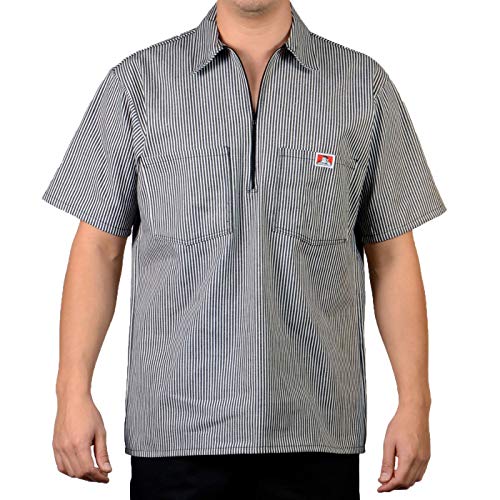 Ben Davis Short Sleeve 1/2 Zip Shirt 176 Black Stripe Large - Image 1