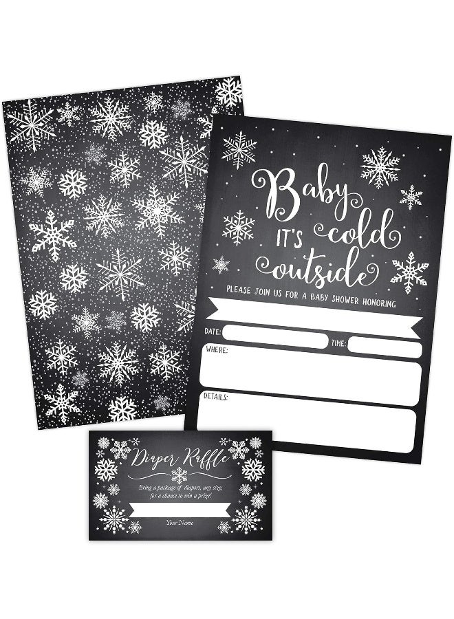 Your Main Event Prints Baby It's Cold Outside Snowflake Baby Shower Invitations - Christmas Winter Wonderland Baby Shower Invites and Diaper Raffles - 20 Fill-in Invitations and Envelopes - Image 1