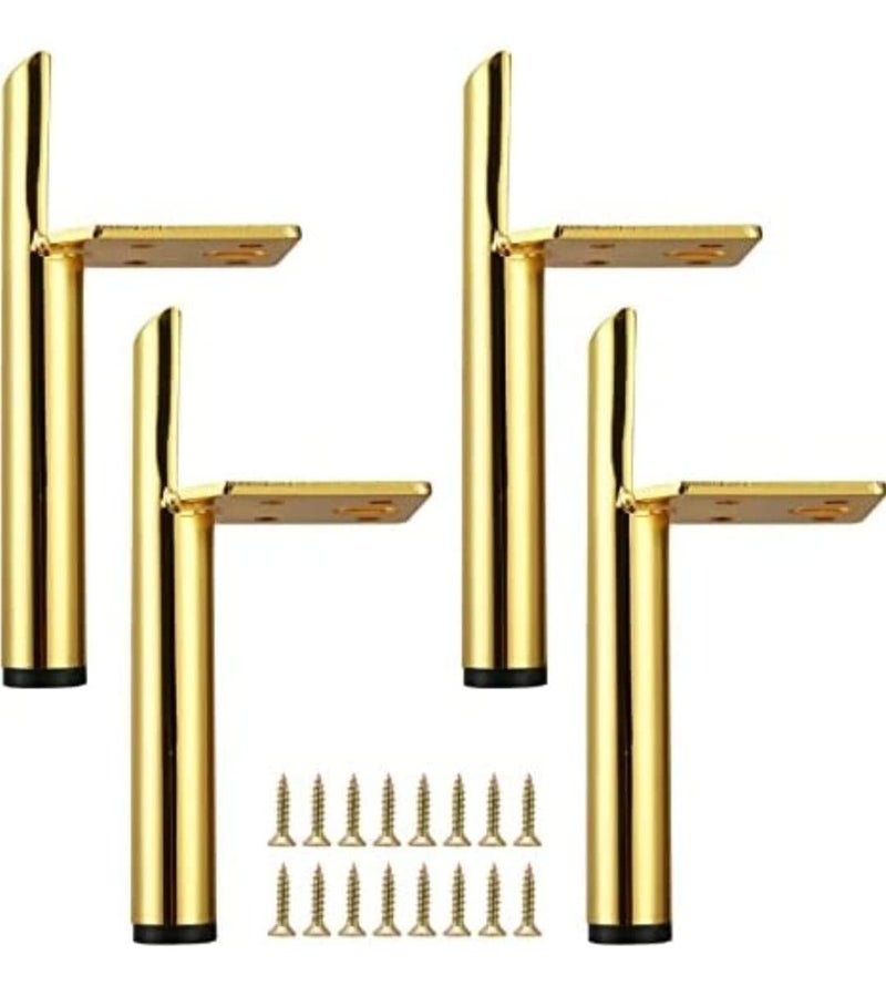 Ali Emporio Sofa Hardware Leg 5 Inch Golden Glossy Finish Handle Shape Furniture Feet Support LegsStraight Bar Bridge Type Bathroom Cabinet Feet Pack of 4 with Screw - Image 1