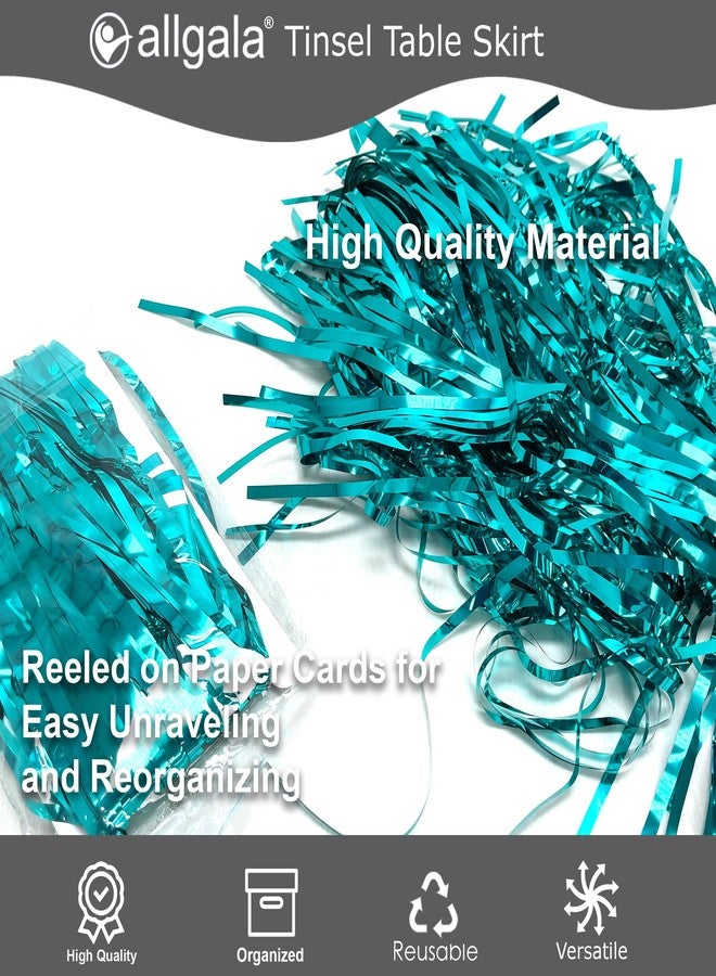 Allgala Turquoise Tinsel Table Skirt 2-Pack 29x108 Inch Metallic Foil Fringe Table Skirts for Party Event, Parade Float, Party Decoraton - Image 3