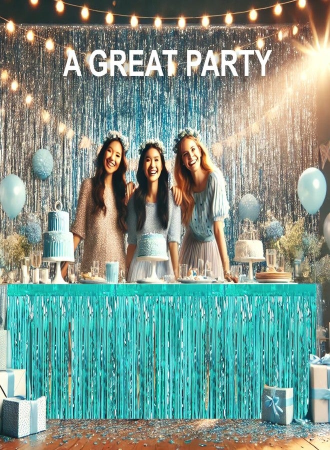 Allgala Turquoise Tinsel Table Skirt 2-Pack 29x108 Inch Metallic Foil Fringe Table Skirts for Party Event, Parade Float, Party Decoraton - Image 4