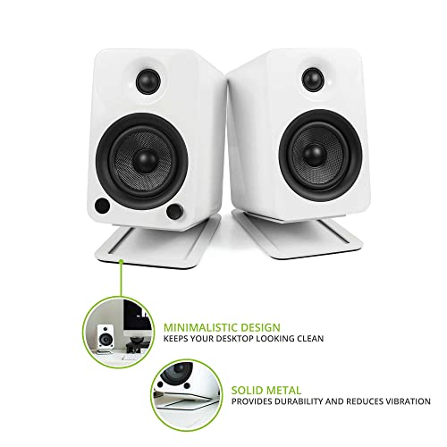 Kanto S4 Tilted Desktop Speaker Stands for Medium Bookshelf Speakers & Mid-Size 3”-4” Studio Monitors | Supports 8 lbs | Damping Foam Padding | ¼”-20 Mounting | Pair | White - Image 2