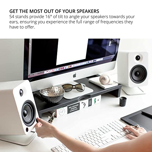 Kanto S4 Tilted Desktop Speaker Stands for Medium Bookshelf Speakers & Mid-Size 3”-4” Studio Monitors | Supports 8 lbs | Damping Foam Padding | ¼”-20 Mounting | Pair | White - Image 5