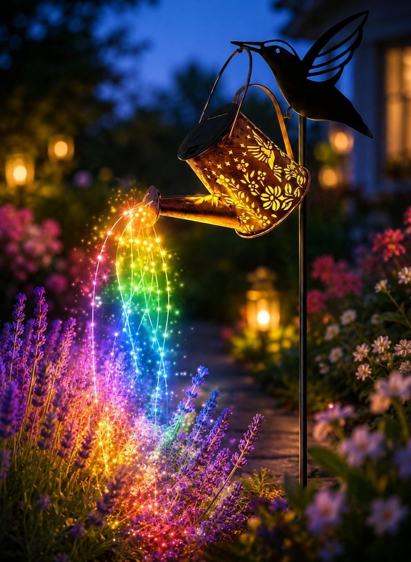 OUTON Solar Lanterns Outdoor Waterproof,Hummingbird Watering Can Garden Decor,Hanging Solar Path Lights Yard Art,Outside Patio Decorations Gardening Birthday Gifts for Mom Grandma Women - Image 1