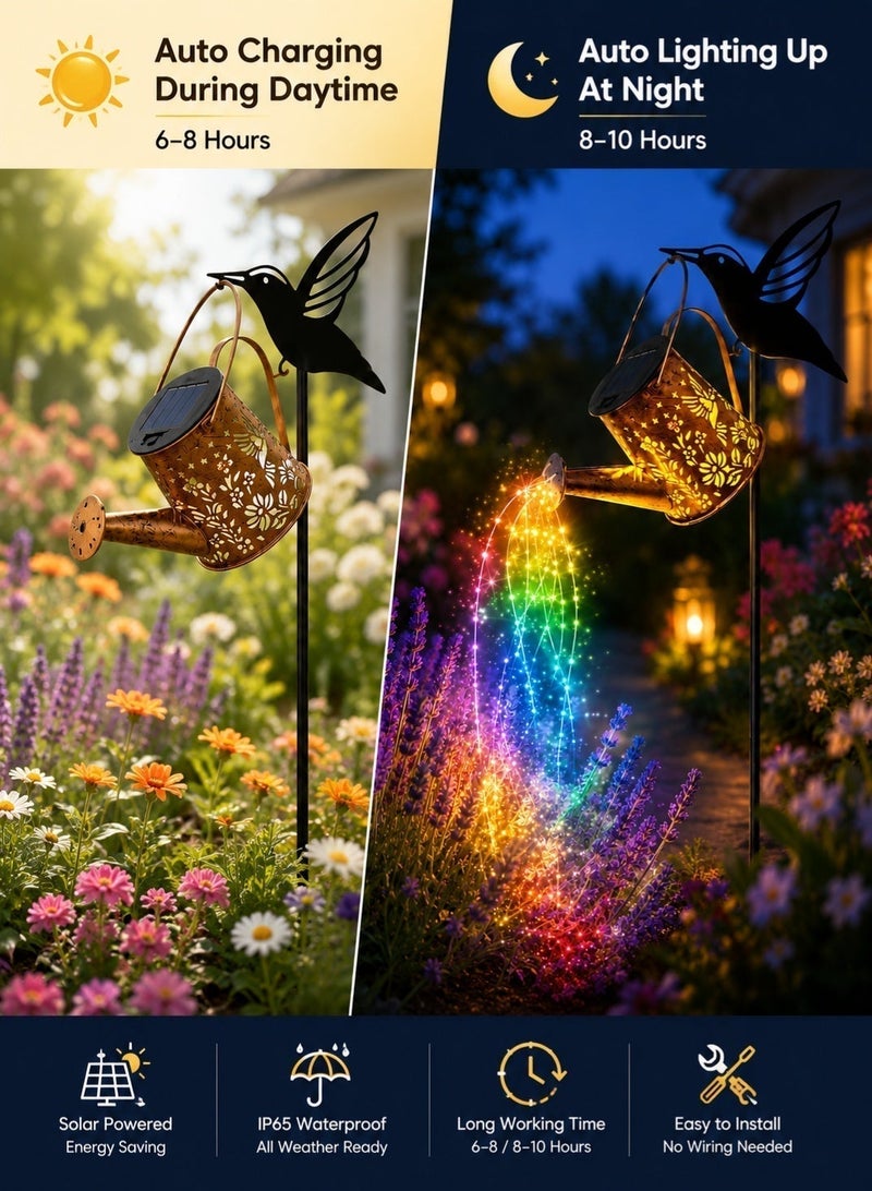 OUTON Solar Lanterns Outdoor Waterproof,Hummingbird Watering Can Garden Decor,Hanging Solar Path Lights Yard Art,Outside Patio Decorations Gardening Birthday Gifts for Mom Grandma Women - Image 3