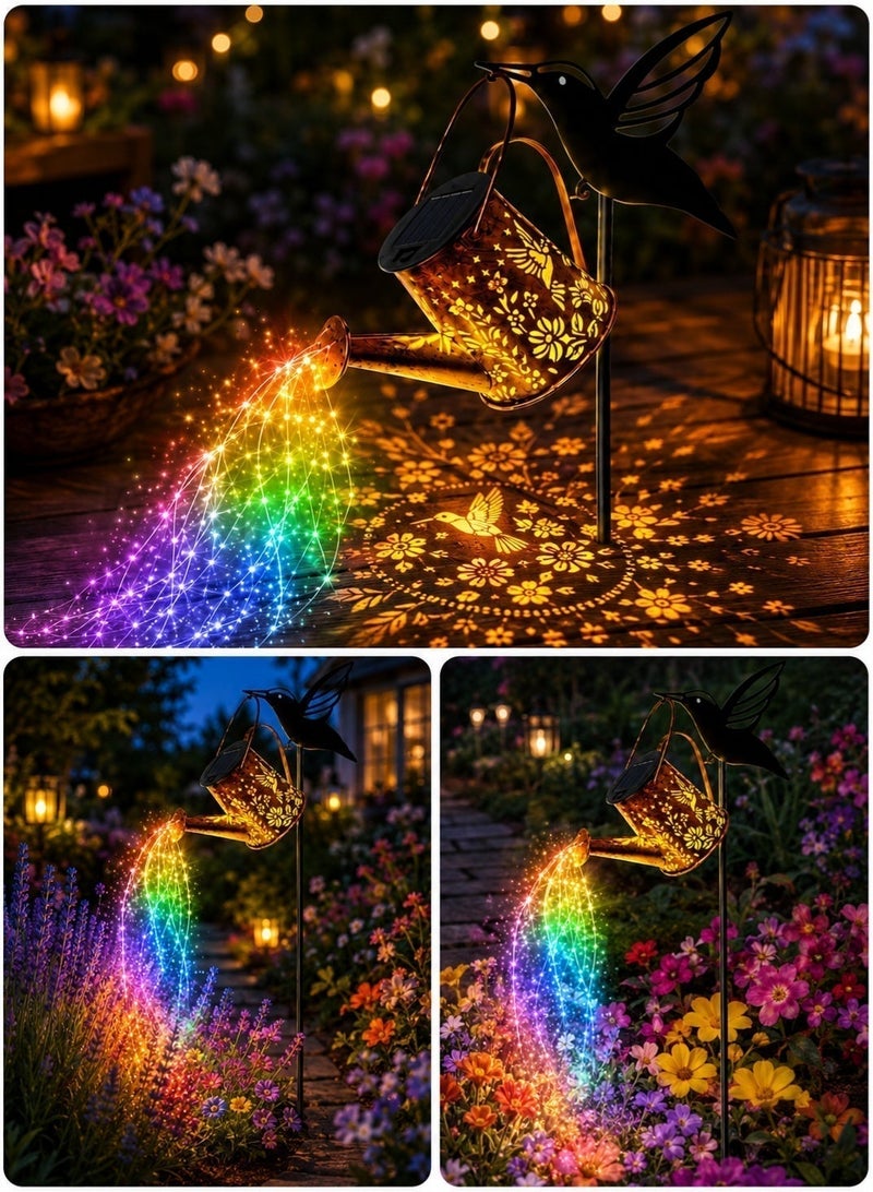 OUTON Solar Lanterns Outdoor Waterproof,Hummingbird Watering Can Garden Decor,Hanging Solar Path Lights Yard Art,Outside Patio Decorations Gardening Birthday Gifts for Mom Grandma Women - Image 2